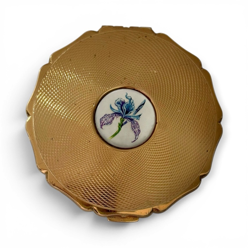 Vintage Stratton Powder Compact Hand-Painted on Mother-of-Pearl